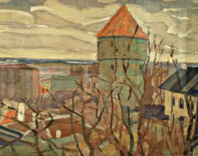 Henrik Olvi, vaade Kiek in de Kökile ja Neitsitorni kodule. 1956 (Tartu Kunstimuuseum)